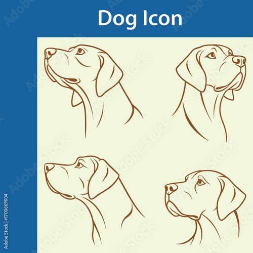 Collection of four hand drawn dog head illustrations in profile and three quarter views