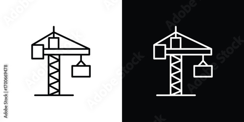 Construction crane icon in line design. editable stroke icon.