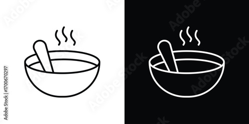 Bowl of soup icon in line design. editable stroke icon.