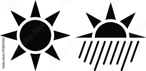 Weather Forecast Icons Featuring Sunshine and Rain Showcasing the Variability and Unpredictability of Atmospheric Conditions with Clear Symbolism for Easy Recognition