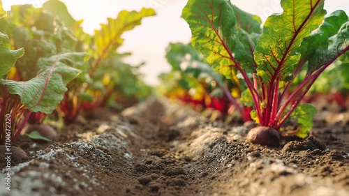 Wallpaper Mural Fresh beet plants growing in soil with sunlight shining through green leaves. Torontodigital.ca