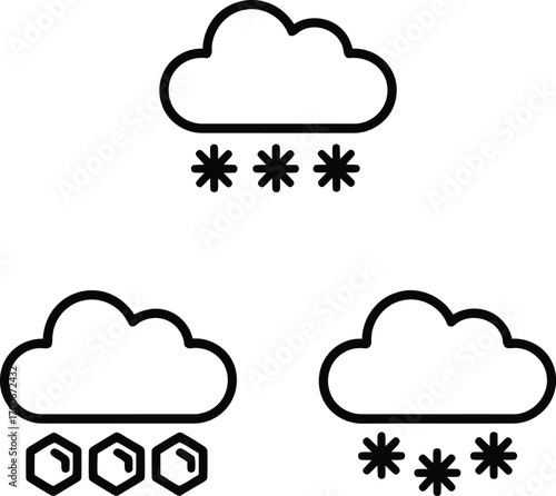 Weather Pattern Pictograms Showcasing Clouds with Diverse Precipitation Including Snow Ice Pellets and Mixed Precipitation Representing Various Atmospheric Conditions and Meteorological Phenomena