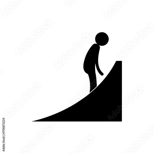 Silhouette figure ascending a steep ramp on transparent background