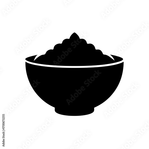 Black bowl filled with dark substance top on transparent background