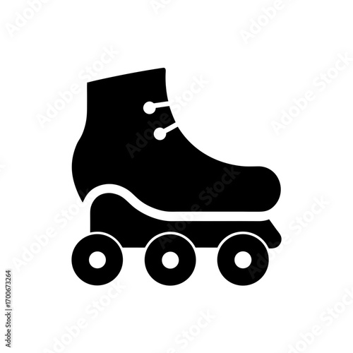 Silhouette roller skate with three wheels on transparent background