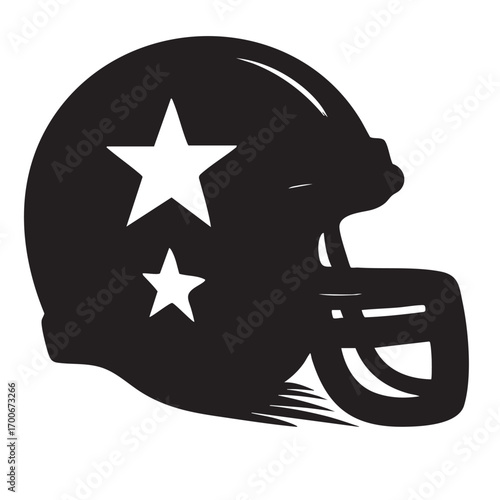 Iconic black silhouette of a football helmet with two white stars representing team spirit and athletic competition
