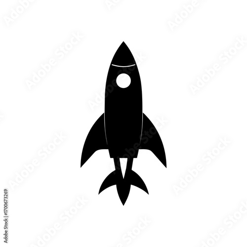 Black silhouette of a rocket launching up on transparent background