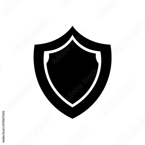 Illustration of a simple black shield icon on transparent background