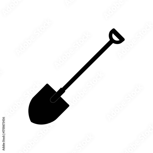 Illustration of a black shovel on a white on transparent background