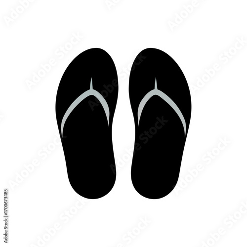 A pair of black flip flops on white ground on transparent background