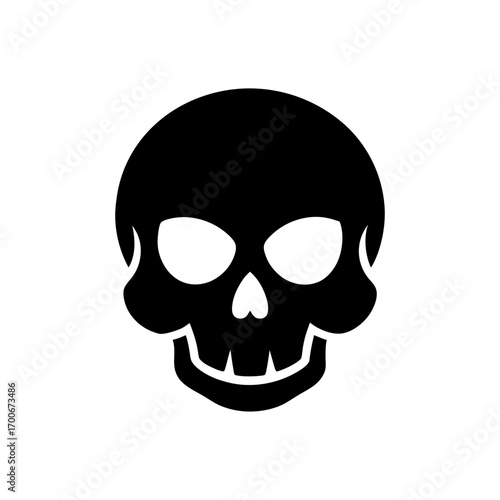 Simple black and white skull illustration on transparent background