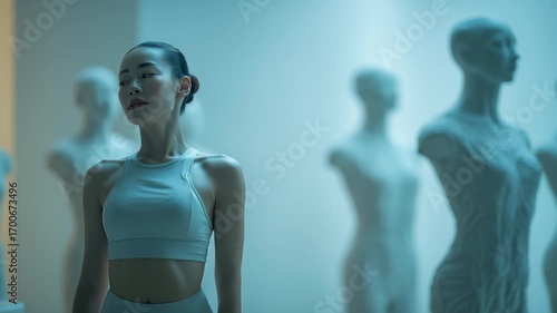 Wallpaper Mural A young woman standing among white mannequins in a studio with soft light. Torontodigital.ca