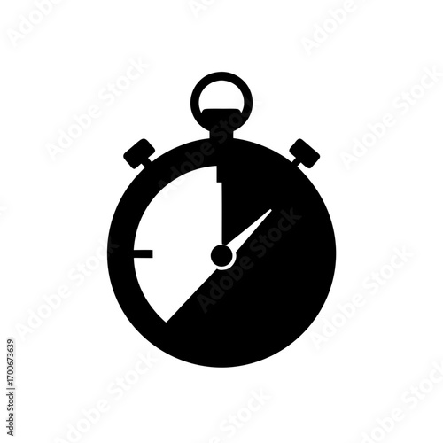 Simple black and white stopwatch graphic art on transparent background