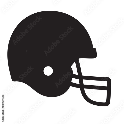 Simple black silhouette of an american football helmet with a white ear hole and facemask