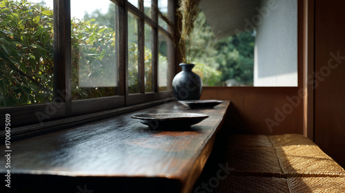 Asian style empty room with a window.