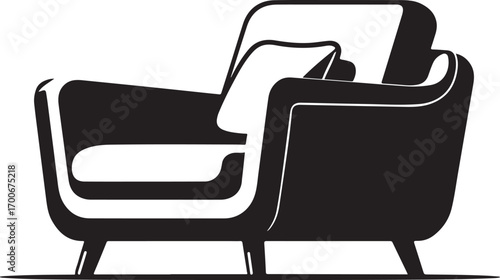Silhouette of a plush armchair with a cushion and padded arms on a white background furniture sofa