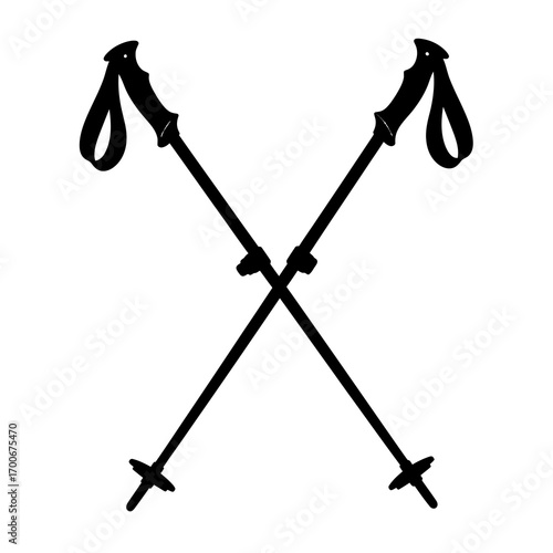 Crossed ski poles silhouette for winter sports and hiking