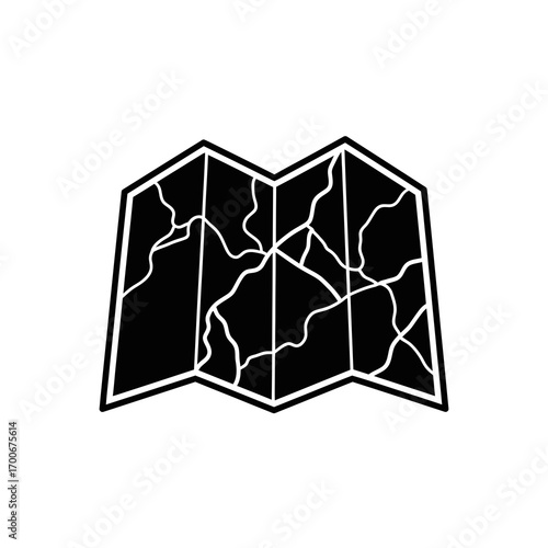 Folded map with abstract geographical lines silhouette