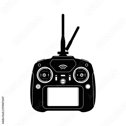 Modern drone remote control with antennas and screen silhouette