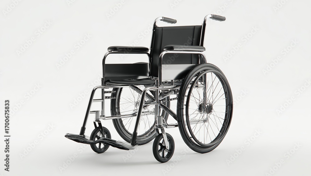 Fototapeta premium a wheelchair design, with a simple and minimalist style, in a black color scheme on a white background. the product rendering effect is created using c4d (cinema 4d) and oc (octane) render