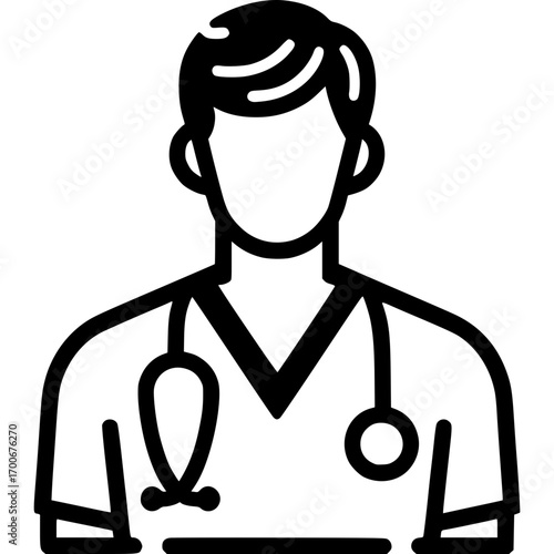 Medical Professional Icon A Simple Outline Illustration of a Doctor with a Stethoscope
