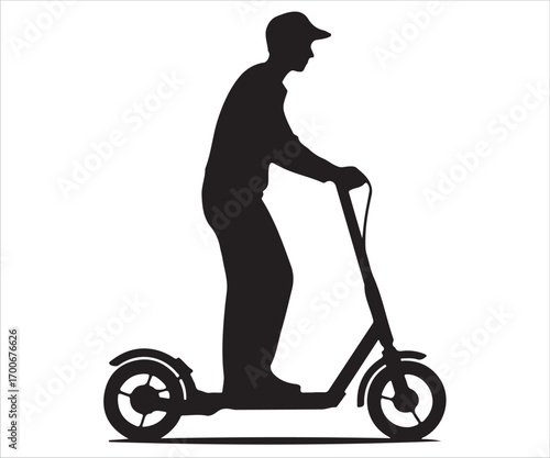Vector silhouette of man riding electric scooter symbolizing modern eco transport