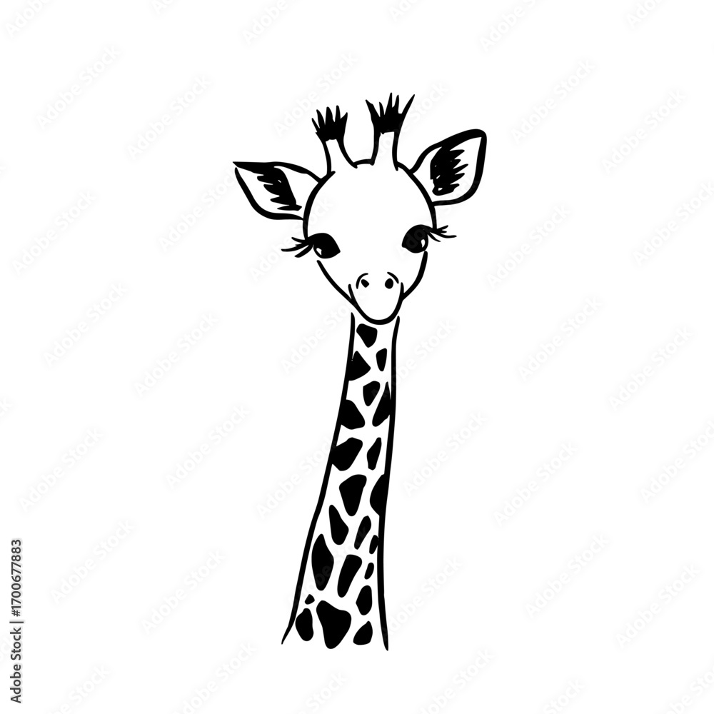 Obraz premium Giraffe. Giraffe simple black and white line art vector logo