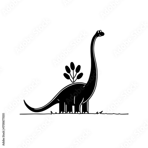 Brachiosaurus. Brachiosaurus simple black and white line art vector logo