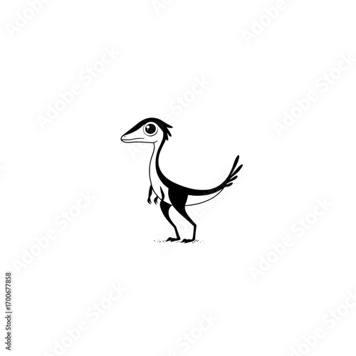Compsognathus. Compsognathus simple black and white line art vector logo