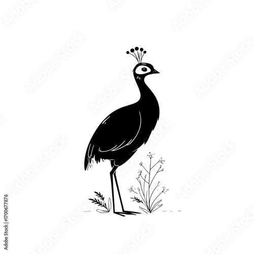 guinea fowl. guinea fowl simple black and white line art vector logo