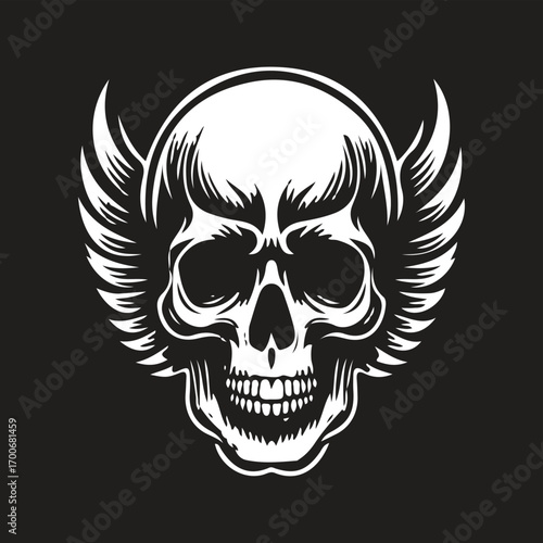 skull vector art logo design black and white