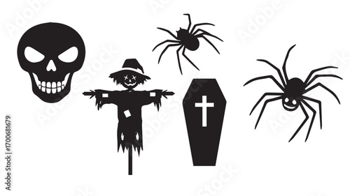 Halloween Skull and Bones Silhouette Vector – Creepy Skeleton Symbol Design