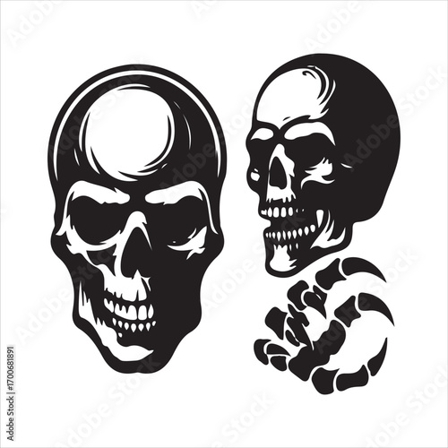 skull vector art logo design black and white