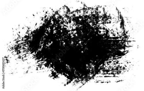 Abstract Handmade Black Brush Stroke Texture Isolated on Transparent Background 