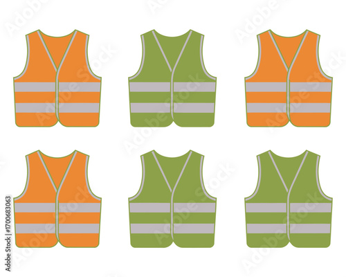 Safety Vests Illustration High Visibility Orange and Green Reflective Workwear