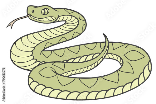 Cartoon Snake with Tongue Sticking Out Illustrated Reptile with Scale Patterned Body and Curled Tail Crawling Animal