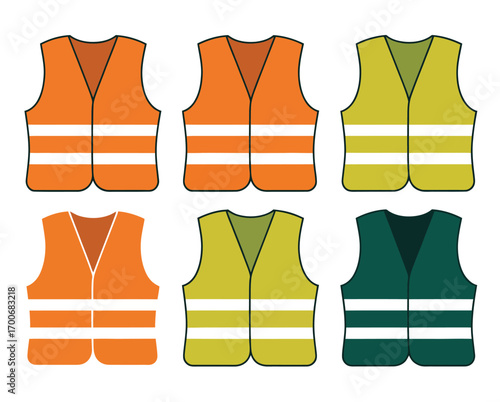 Collection of High Visibility Safety Vests in Various Colors for Workplace Safety