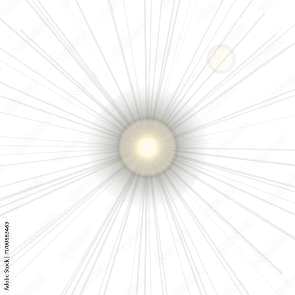 Obraz premium A radiant burst of light emanating from a central bright yellow core, isolated on transparent background
