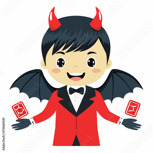 devil magician teen Halloween vector illustration for mystical greeting cards