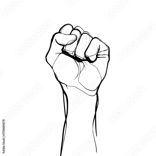 Raised fist hand gesture human rights protest power solidarity vector illustration drawing design symbol art