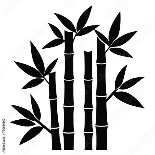 Simple Bamboo Leaves Silhouette White Background