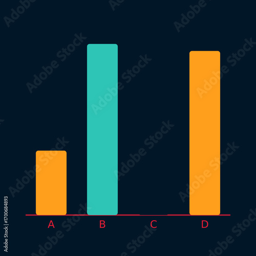 Vibrant Minimalist Bar Chart Displaying Comparative Data and Statistical Information on a Dark Background