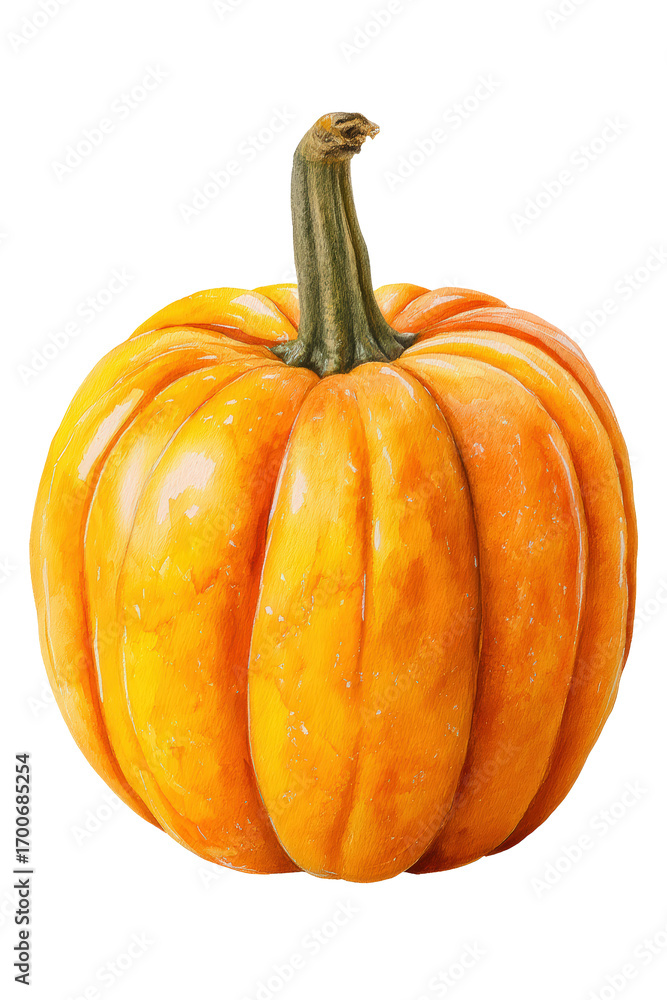 Obraz premium Watercolor halloween fresh orange pumpkin isolated on transparent background