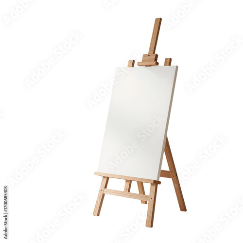 Side Angle View of Wooden Easel with Blank Canvas