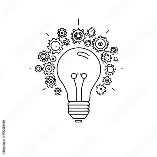 Lightbulb gear idea innovation creative solution concept design thinking process mechanism technology inspiration