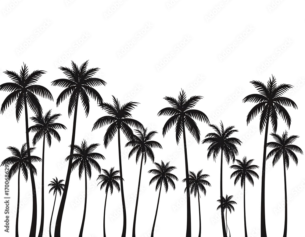Obraz premium Silhouette of palm trees against a clean backdrop, evoking tropical scenery
