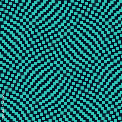 Dynamic Teal and Dark Blue Pixel Grid Pattern with Subtle Wavy Optical Illusion.