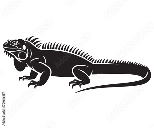 Vector silhouette of iguana reptile lizard exotic wildlife animal illustration