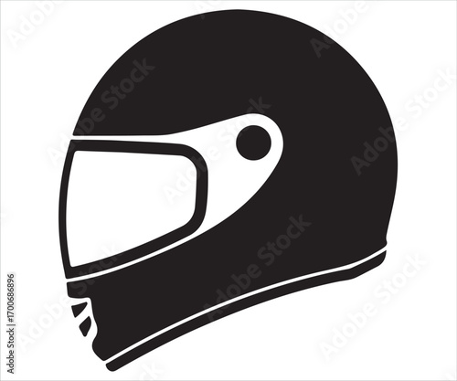 Silhouette of motorcycle helmet vector illustration, black outline protective gear design symbolizing safety, racing, biking, motorbike, head protection, sport equipment, rider accessory, minimal grap