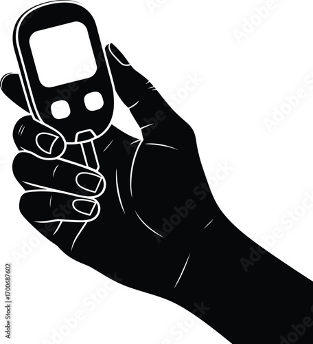 Hand Holding Glucometer Silhouette Vector for Diabetes and Health Care